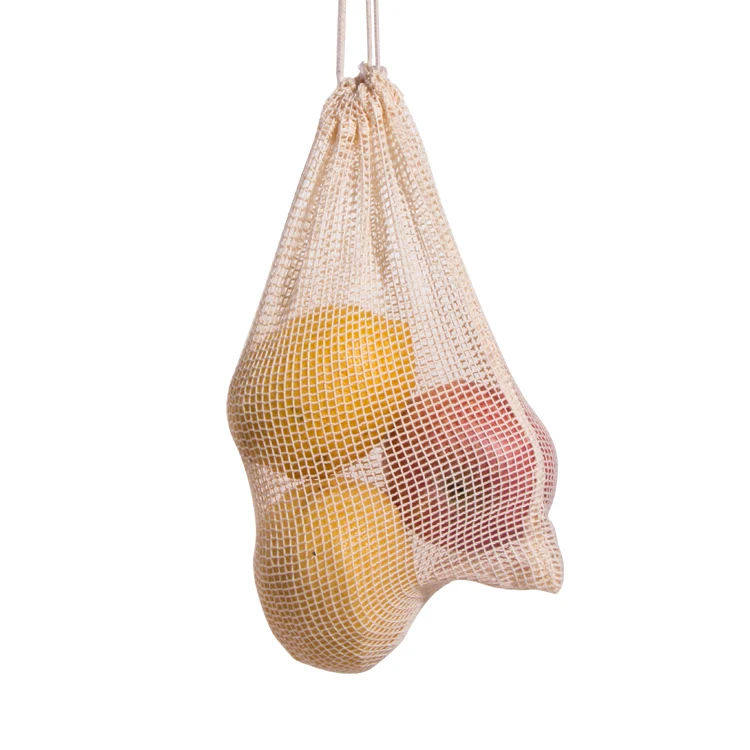 

Mesh Bag Biodegradable Reusable Products Natural Recyclable Packaging 100% Organic Cotton 100% Natural, Eco Friendly Rope Handle
