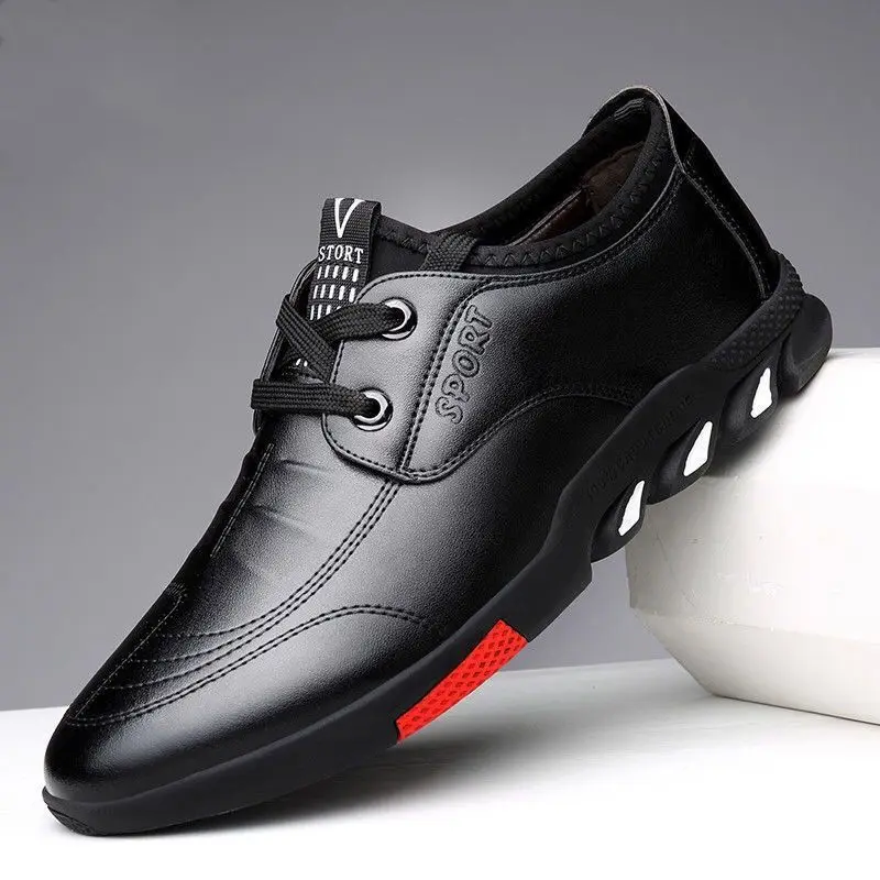 

cheap Light Weight formal black jogging walking driver lace-up men's leather casual new style loafer shoes men, 4 colors