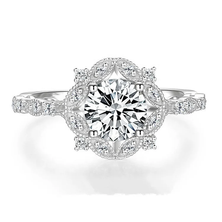 

Fashion Round Flower Rings Inlay Cubic Zircon Hollow Design Geometric Aesthetic Jewelry For Women Wedding Engagement Ring, Customized color