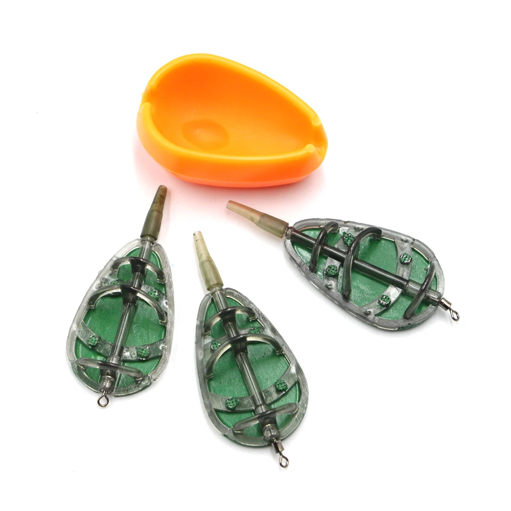 

New style Feeder fishing, 3 pcs inline flat method feeder cage & mould set