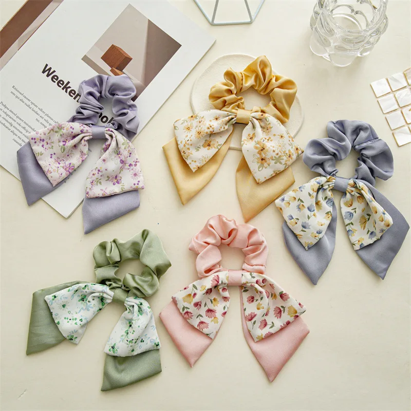 

MIO 2023 Fashion Designer Hair Band Ribbon Bow Elastic Hair Tie Floral Double Layer Butterfly Hair Scarf Scrunchies For Girls