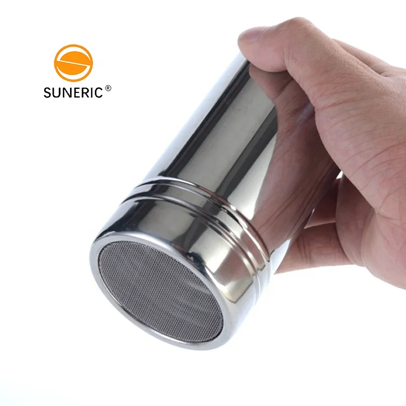 

Stainless Steel Sprinkle Metal Spice Jar Seasoning Coffee Sieve Duster Tools Cookware Fine Mesh Powder Sugar Shaker, Silver