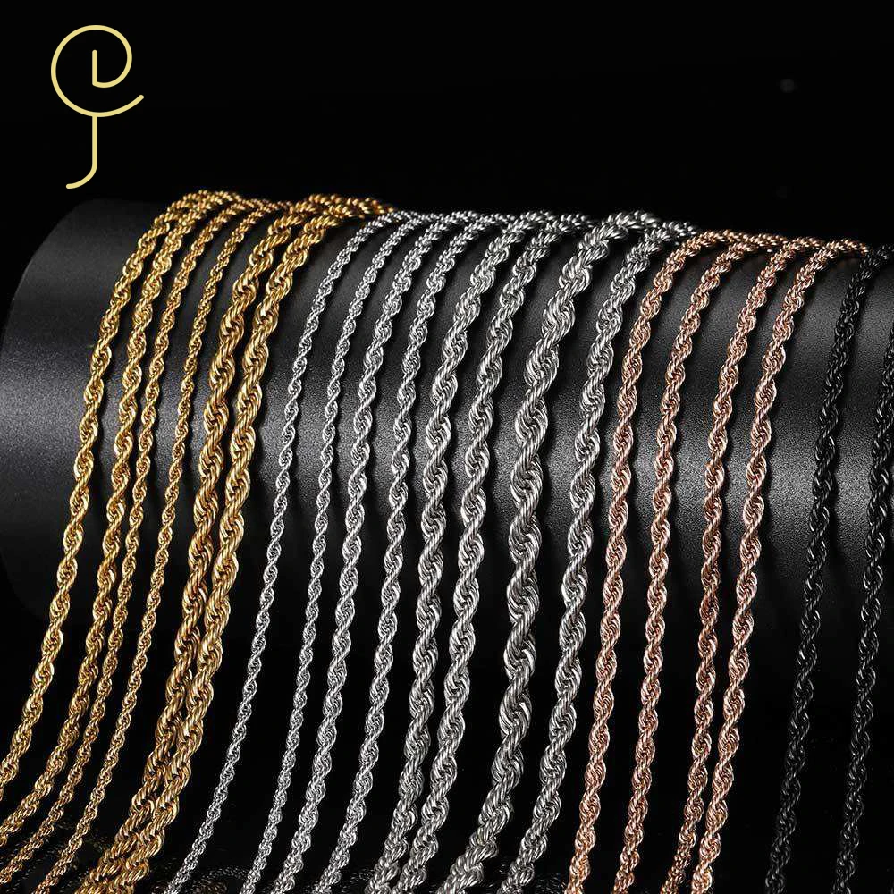 

Fashion 2mm 3mm 4mm 5mm bijoux en acier inoxydable 18k Gold Plated Stainless Steel Jewelry Wholesale Twist Rope Chain Necklace