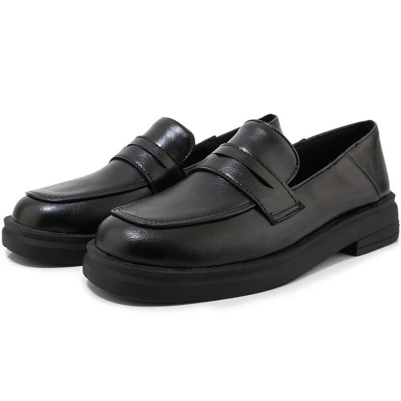 

Dropshipping 2021 lady slip-on Black Leather shoes Hot Sale woman's Simple Style flats Footwear women Luxury loafer shoe