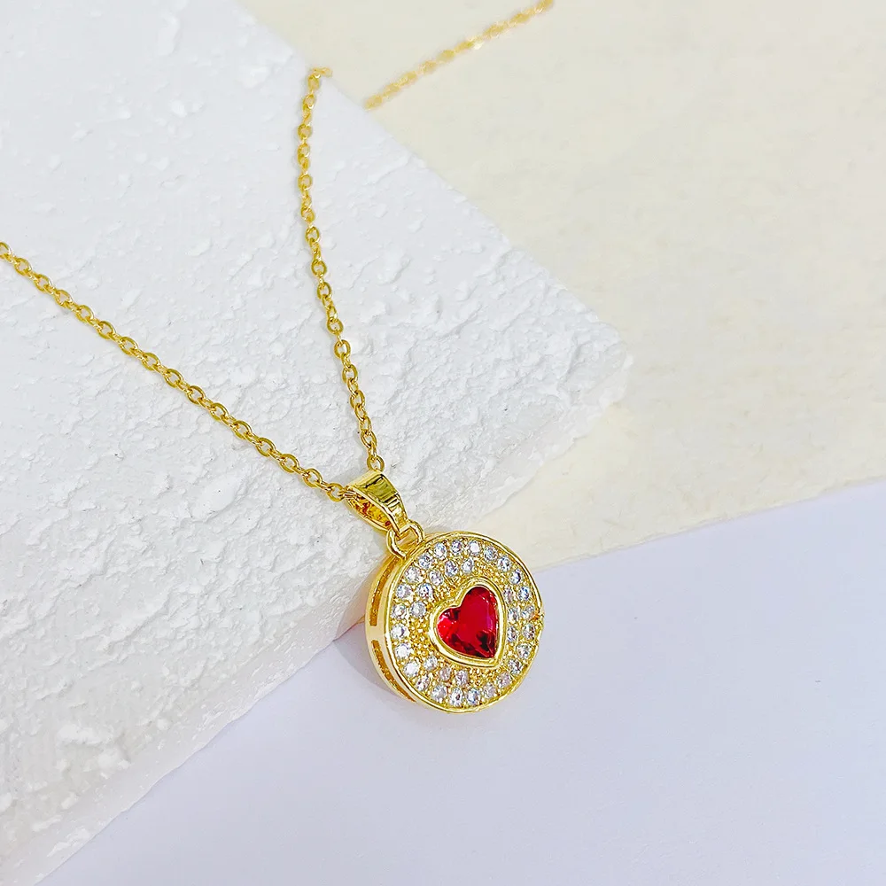 

2023 Gold Plated Copper Pendant Necklace Stainless Steel Chain Necklace Zircon Pendant Necklace For Woman