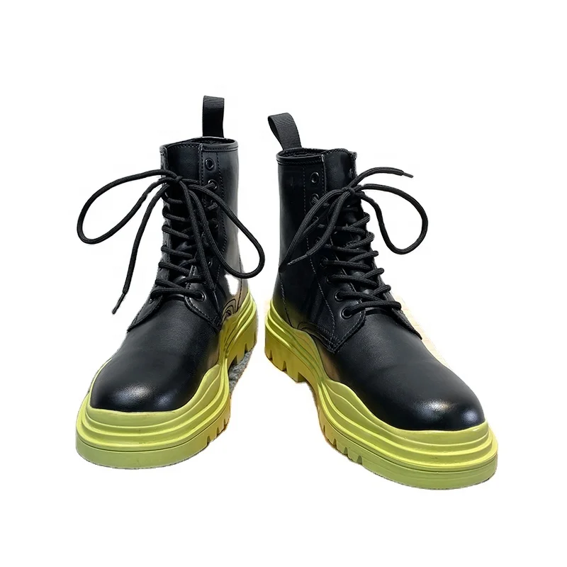 

Hot-selling Martin boots trendy men's new green-soled heightened Chelsea boots mid-top black men's shoes