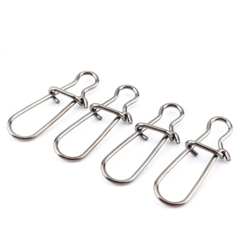 

100Pcs/bag Stainless Steel Fishing Snaps Fishing Hook Connector Hook Safety Lock Snap Swivels Solid Rings Lure Accessories, As the picture