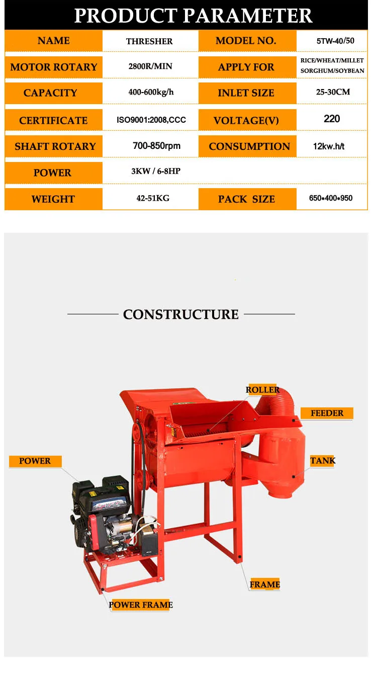 Low price thresher machine for rice and wheat/ small sorghum maize threshing machine