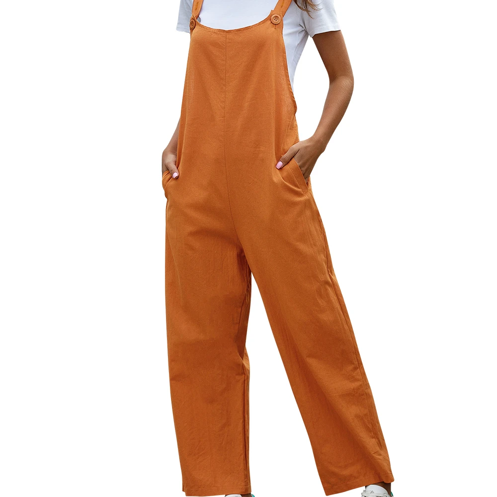 

Women Suspender Rompers Retro Jumpsuits Playsuits Long Pockets Wide Leg Pants Overalls