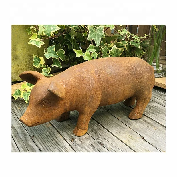 

Rustic Outdoor Farm Patio Lawn Cast Iron Life Size Animal Pig Sculpture Statue Other Garden Ornaments, Rusty