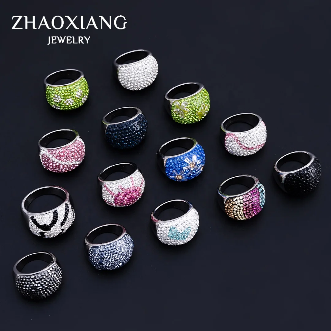 

Colorful Crystal Iced Out Rings Accessories For Women Stainless Steel Jewelry Made In China Instagram Hot Selling