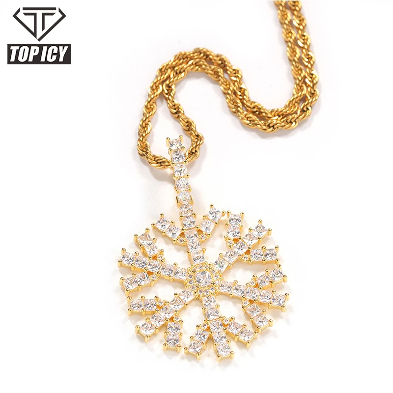 

Iced out Crystal Snowflake Princess style Pendant Necklace For Women Girls CZ hip hop snow Chain Necklace Jewelry, Silver/gold/rose gold