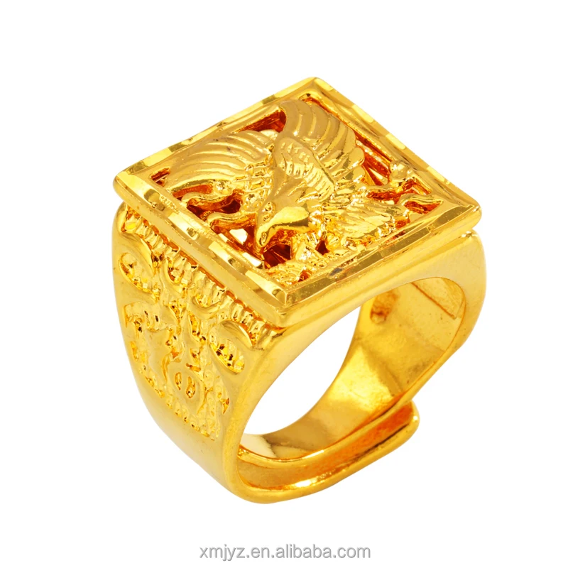 

Gold Shop Style Sand Gold Brass Gold-Plated Ring Fashion Open Frame Hollow Eagle Men's Ring Supply Wholesale