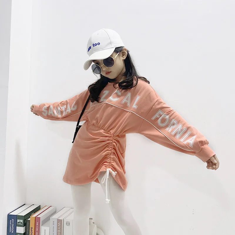 2020 New Fashion Girl Long Sleeve Cotton Letter Printed Dress Stylish Kid Girl Sports Belt Dress for Spring Autumn 3 Colors