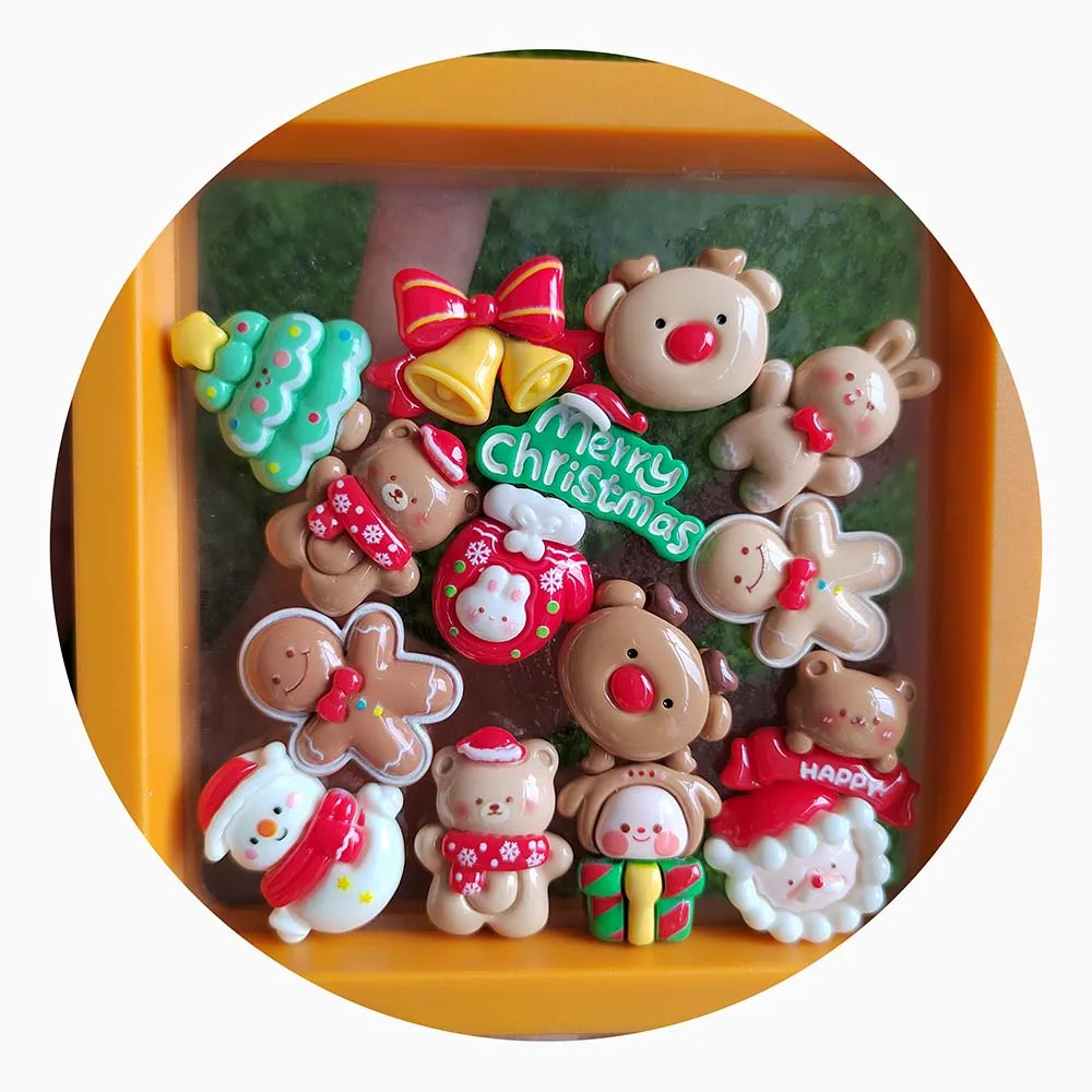 

100Pcs Cute Mini Christmas Decoration Flatback Resin Cabochons Assorted Xmas Tree Snowman Jingle Bell Charms Jewelry Craft Decor
