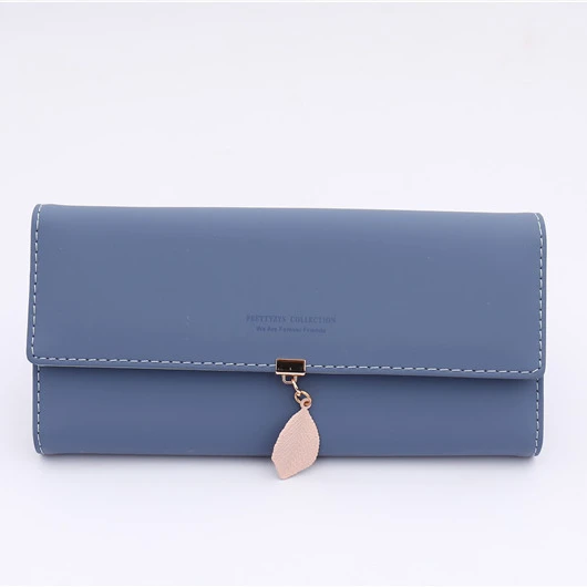 

2021 Sewing thread Refreshing and leaf and solid color style PU material young lady clutch making bag long wallet card holder