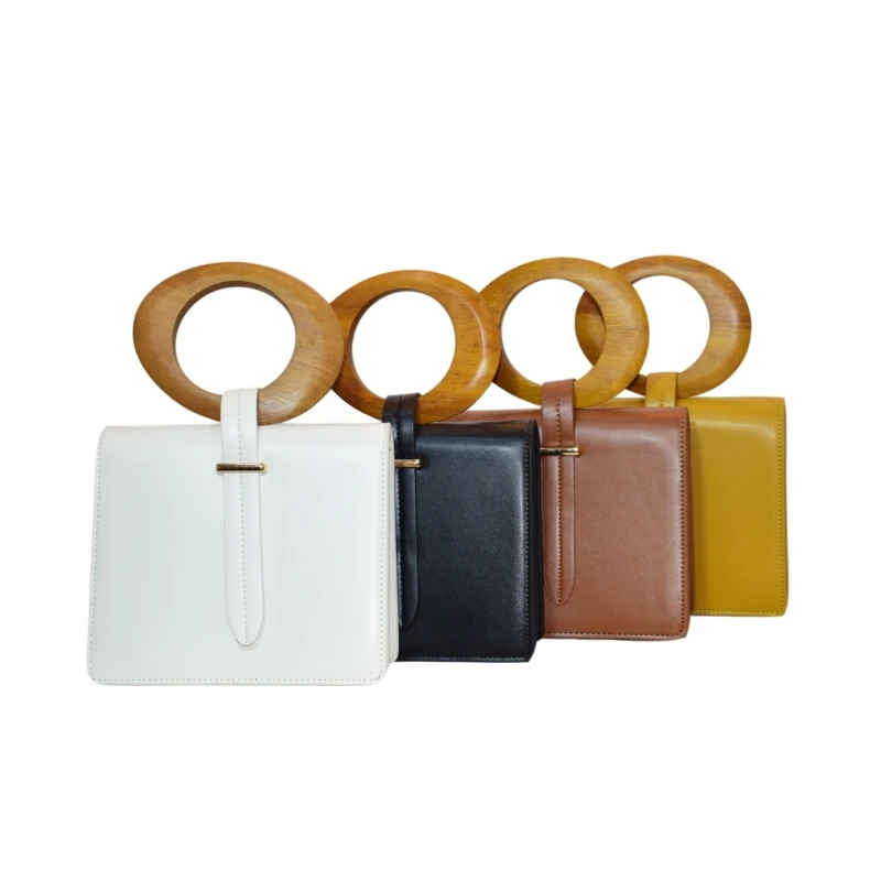 

custom smooth PU leather wooden handle ladies hand bag women handbag, Customsized