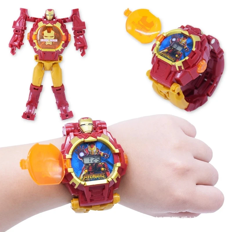

Best selling Marvel Deformation digital Electronic Watch with lights Children's Toy Cartoon Spider Transformed Robot Watch