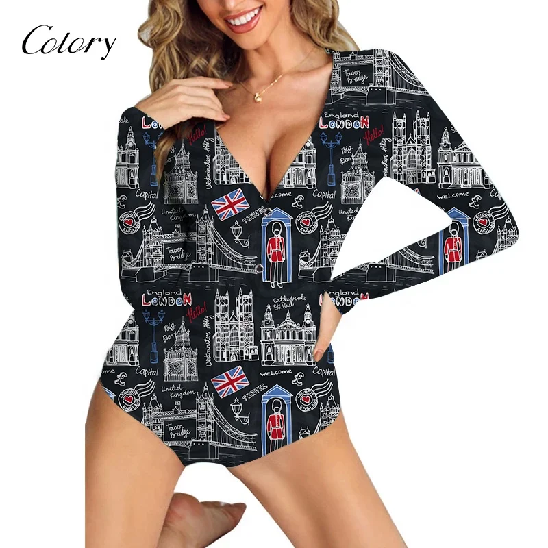 

Colory Fashion Long Sleeve Fall Clothing For Women Sexy One Piece Lucky Label Jumpsuit And Rompers, Customized color