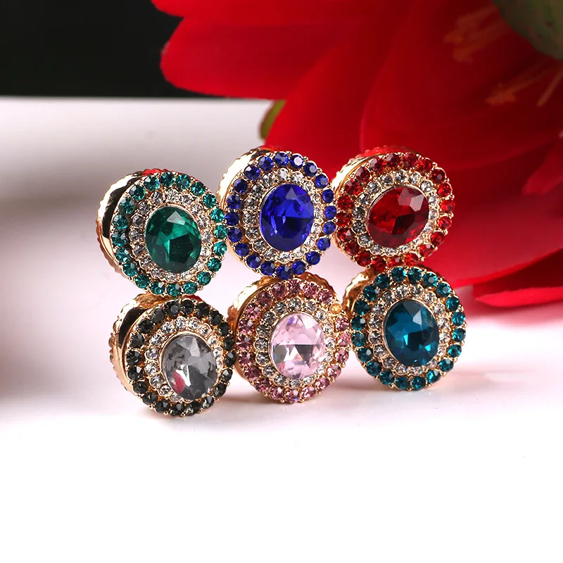 

2021 Sailing Jewelry Double Sided Multicolor Rhinestone Crystal Islamic Hijab Magnet Brooch Muslim Scarf Magnetic Brooch For Wom