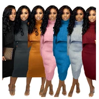 

fashion turtleneck long sleeve knit sweater dress two piece set women clothing