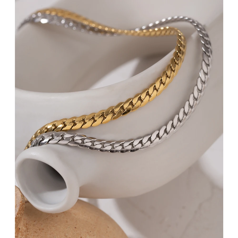 

JINYOU 269 Waterproof Fashion Metal Collar Jewelry Simple 18k Gold Cuban Chain Stainless Steel Necklace for Women 2022 Bijoux