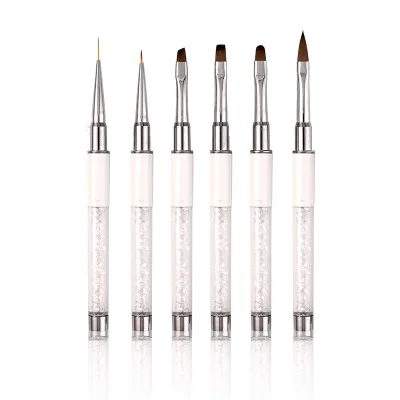 

Factory wholesale nail art flat oval nylon drawing liner acrylic nail brush rhinestone handle, Clear white