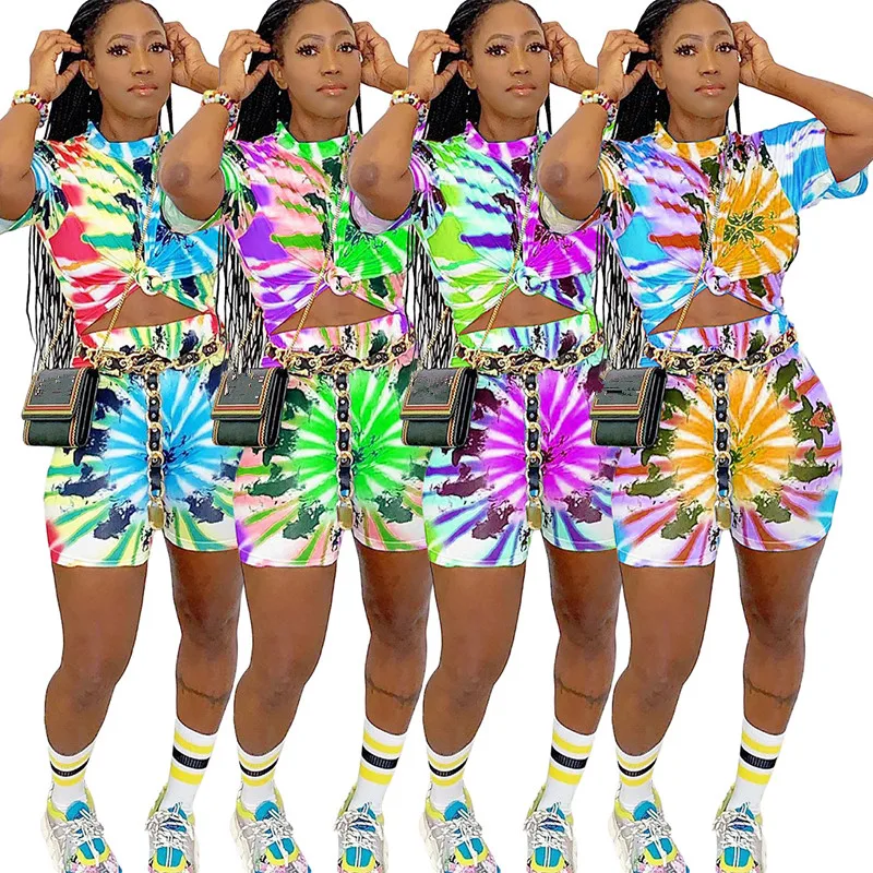 

B34915A Ready to ship 2020 summer sexy print t shirt +shorts lady clothes set, Shown