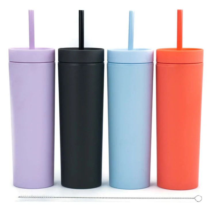 

Double wall matte finishing 16oz plastic tumbler with straw drinkware water mug, Customized color