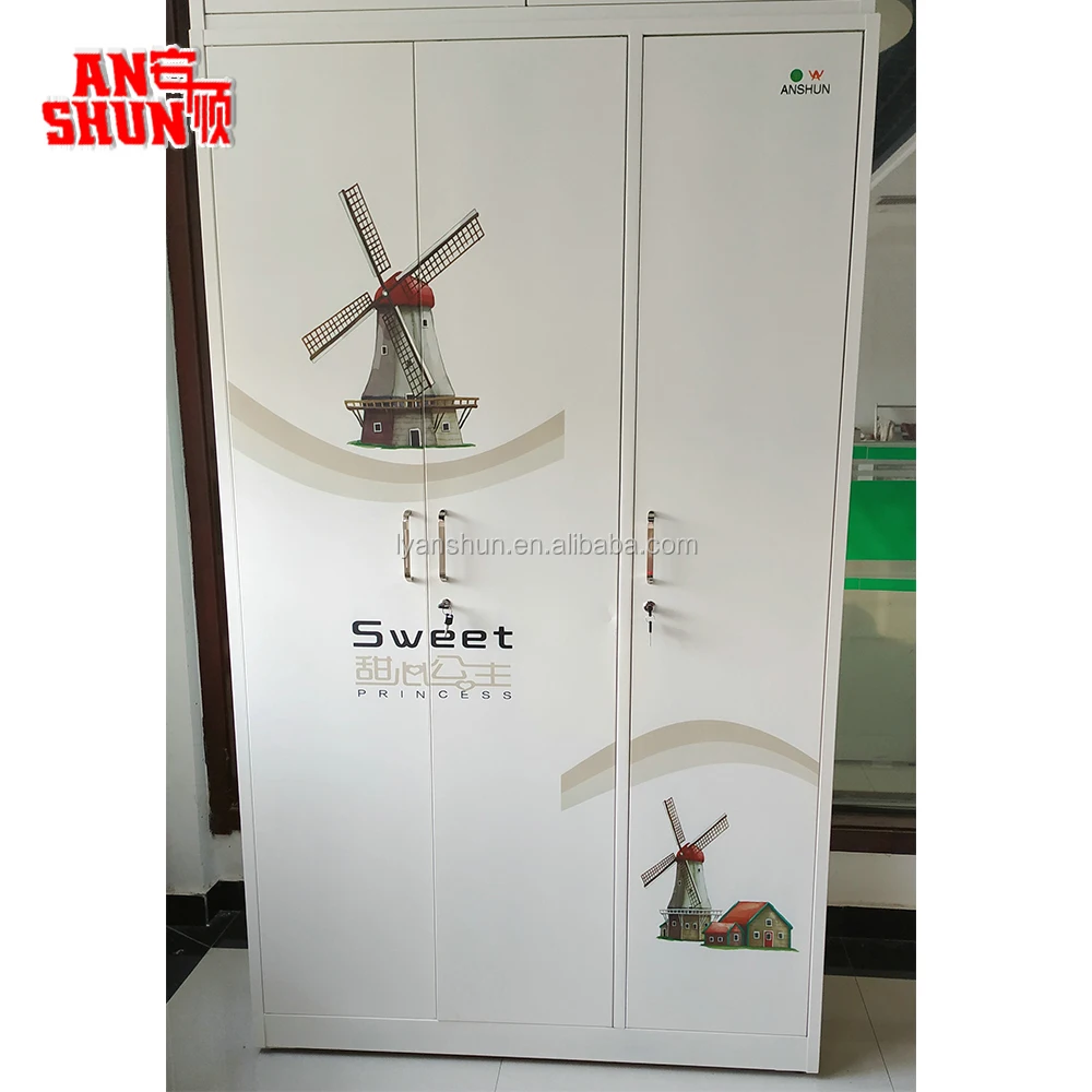 Fas092 Steel Clothes Almirah Designs Bedroom Baby Cupboard 3 Door