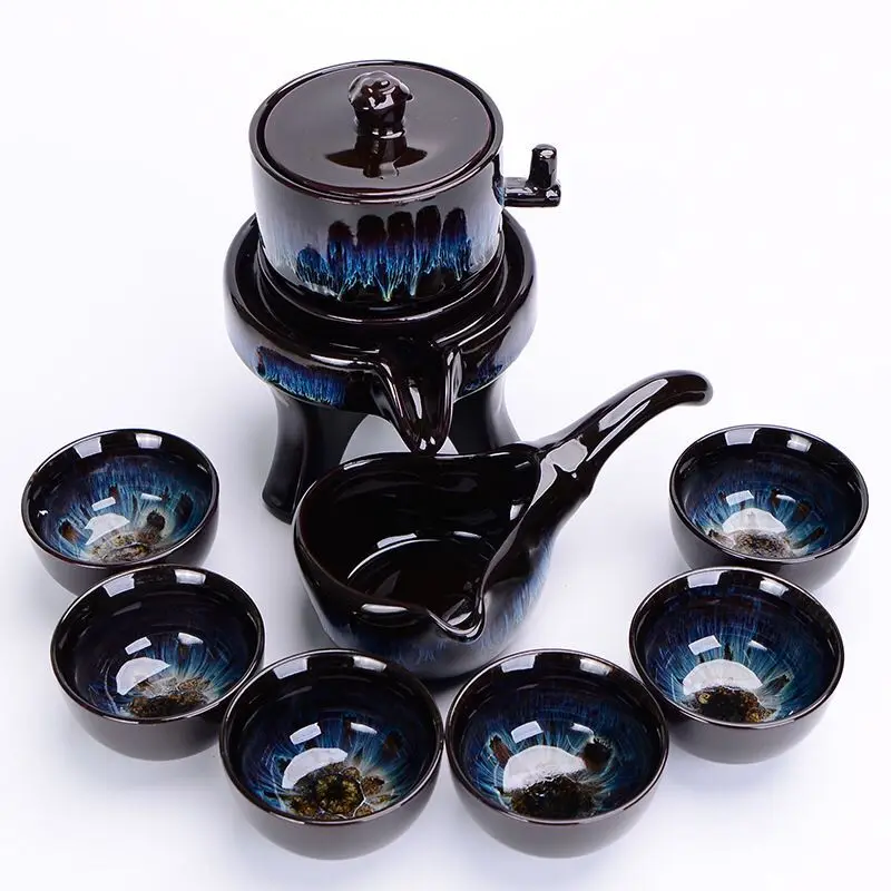 

Chinese Kung Fu grinding tea set,turn around semi-automatic ceramic lazy stone tea set, Blue