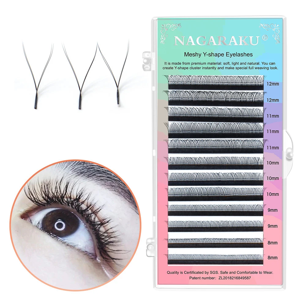 

Nagaraku YY Eyelashes Extension y Shape 4D Premade Fans 0.07B C D Volume Easy Fanning Lash Cluster Mink Soft Light Natural, Natural black