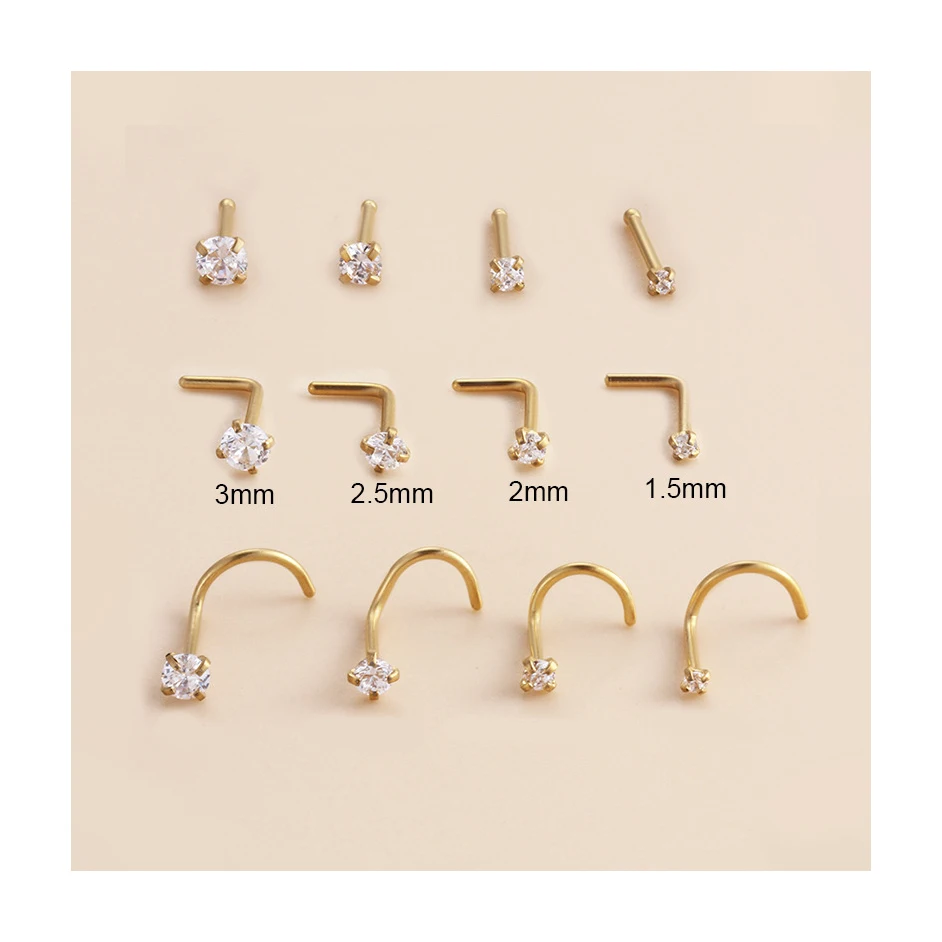 

ERESI Stainless Steel Piercing Jewelry L Shaped Nose Studs Flower Cubic Zircon Nostril Bone Screw Indian Nose Ring