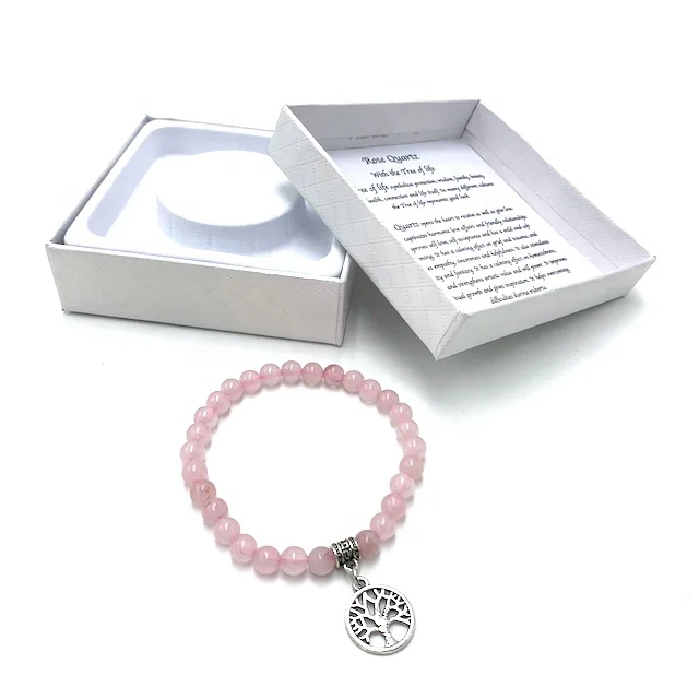 

handmade manufacturer straight high quality tree of life pendant natural stone bracelet rose quartz