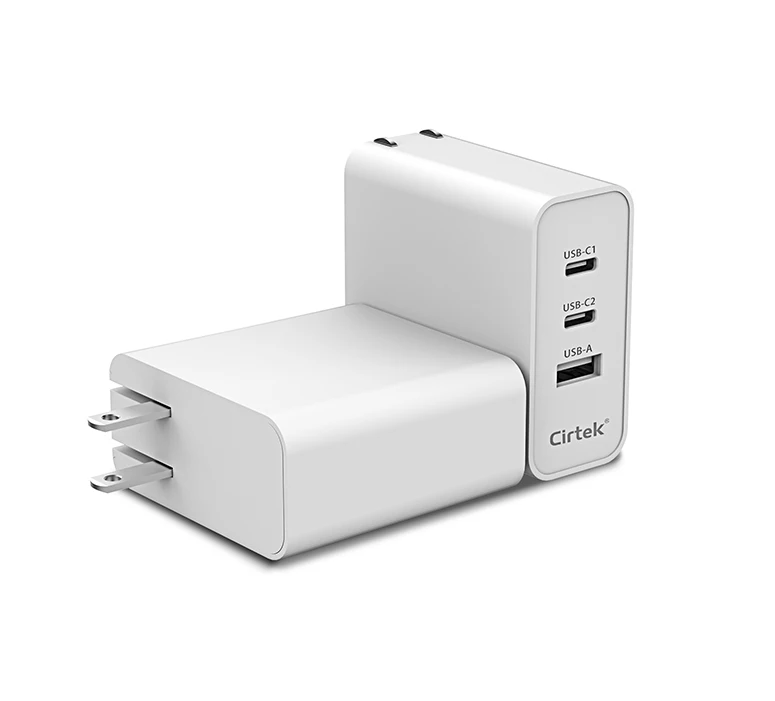 

Cirtek 2021 newest wholesale on stock GaN PD 65w super charge universal three port usb wall charger type c fast charging, White