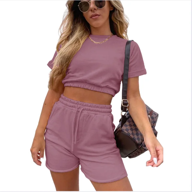 

Summer multi-color two piece short set clothing chill fitness 2 piece sets