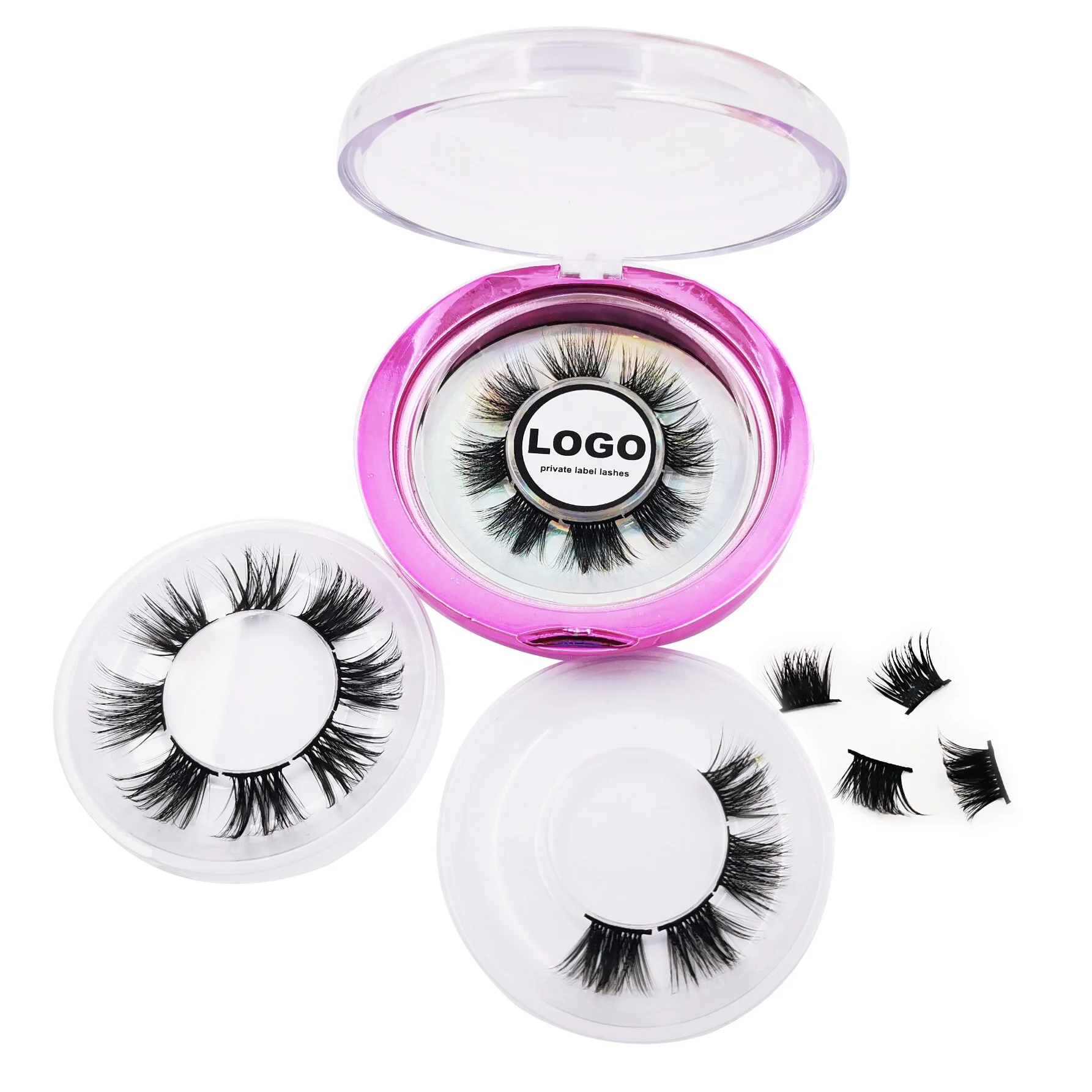 

Private label DIY Segmented lashes Extensions segment Cluster 3d faux mink eyelashes silk with acrylic round lash case, Black color