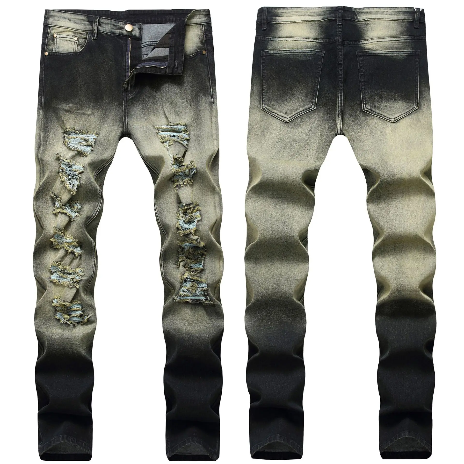 

2021 custom logo black ripped skinny jeans men washed skinny jeans stretch men