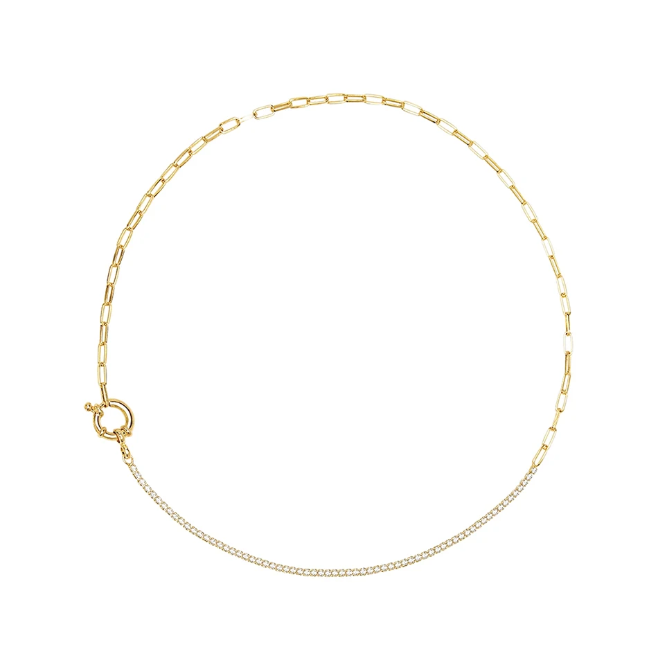 

Wholesale Women Minimalist Jewelry 925 Sterling Silver Chain Necklace 18K Gold Plated Tennis Choker Necklace For Women