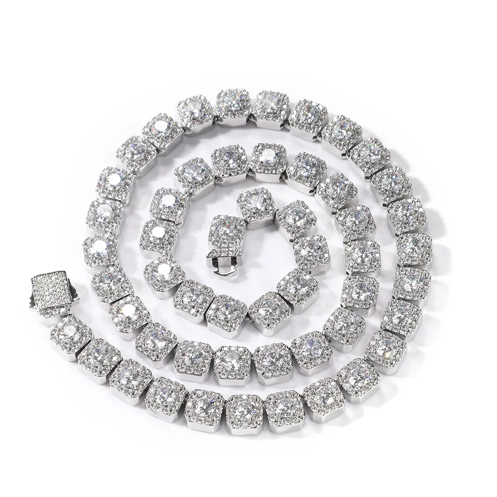 Luxury Brass 10mm Wide Spring Hook Plated CZ Iced Out Chain Fashion Jewelry Wholesale Hip Hop Bling Necklace Hip Hop Jewelry