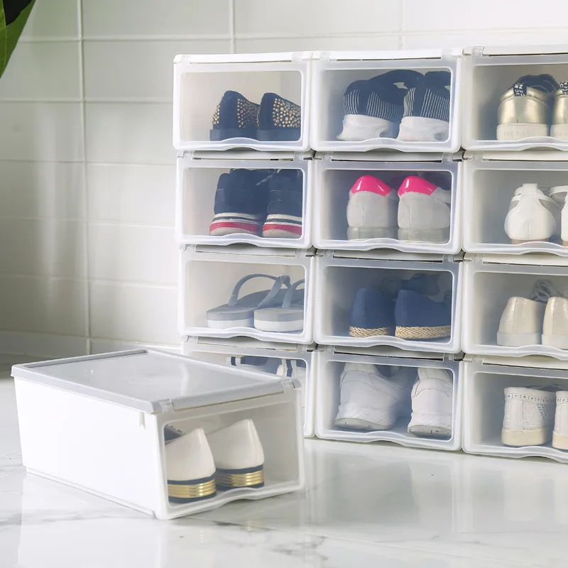 

Luxury Thickened Transparent Plastic Shoe Racks Sports Sneaker Storage Organizer Drop front Stackable Clear Shoe Box