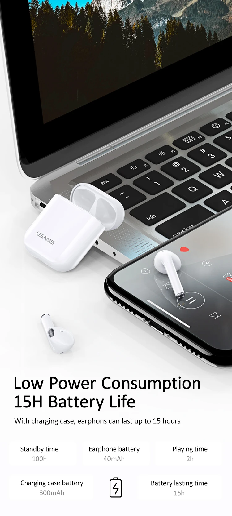 USAMS Amazon Promotional Wholesale Cheapest In-ear Wireless Music TWS Bluetooth Earphones Headphone - ANKUX.COM