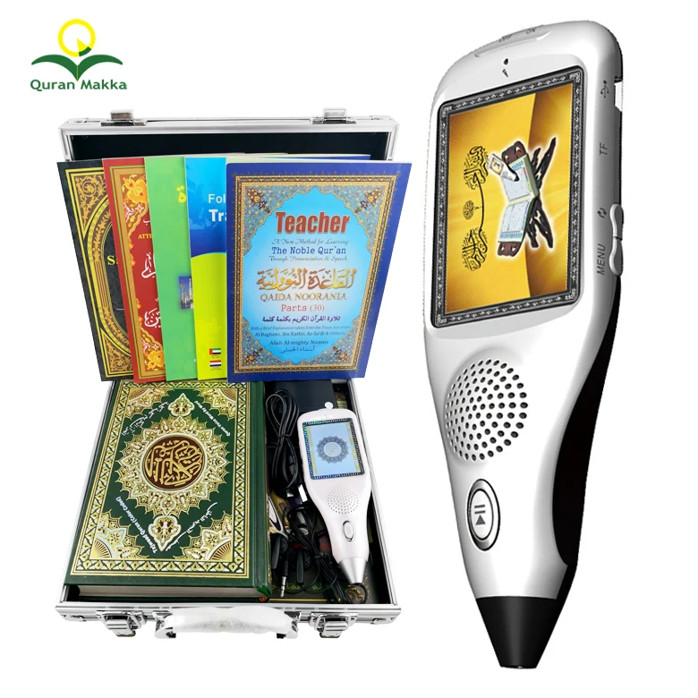 

Factory Price Holy Digital Quran Read Pen LCD Display Screen Koran Reader Coran Talking Reading Gift For Adults Kids Learning, White silver