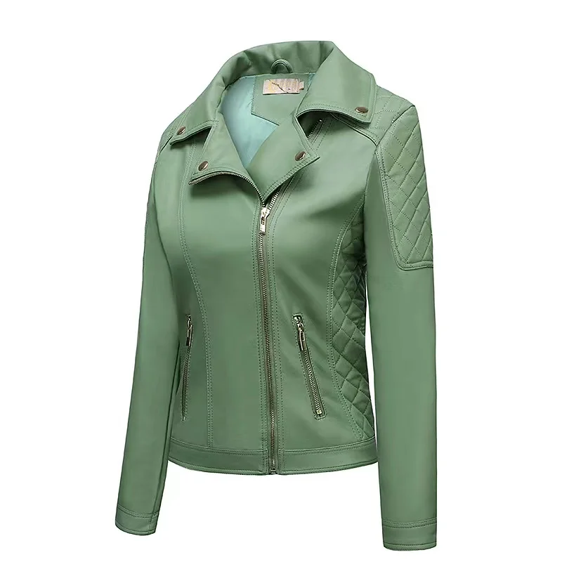 

Ready to ship ladies pu jacketautumn winter high quality plain color women pu leather jacket