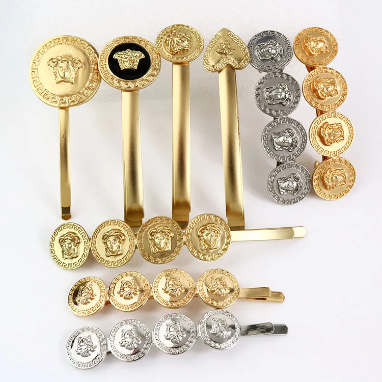 H1004 Popular Baroque Style Hair Pins Medallion Gold Coin Hair Pin Clips Gold Medusa Barrette Korean Hair Accessories