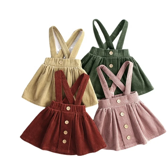 

2021 European and American girls corduroy suspenders skirt children cotton suspenders skirt dress set, 8 colors
