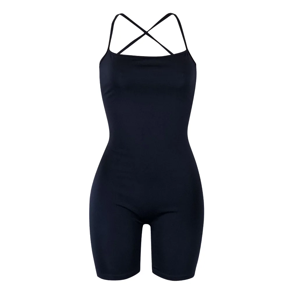 

women short pants summer fashion solid backless black jumpsuit