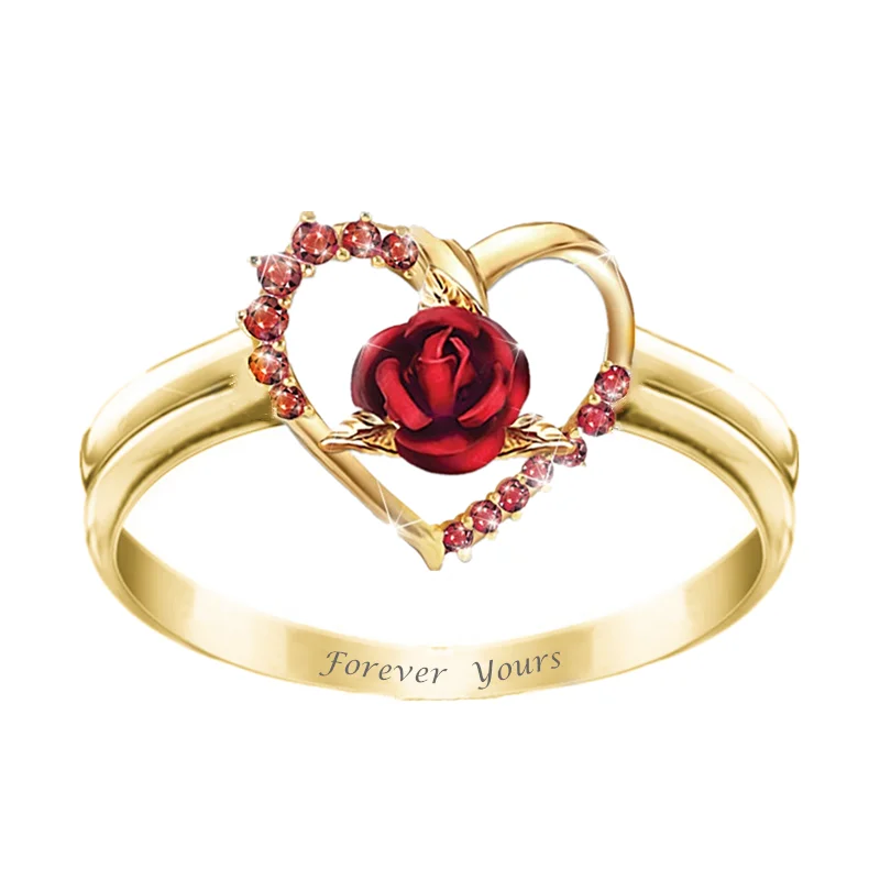 

Customized charm fashion red rose heart couple women's elegant ring