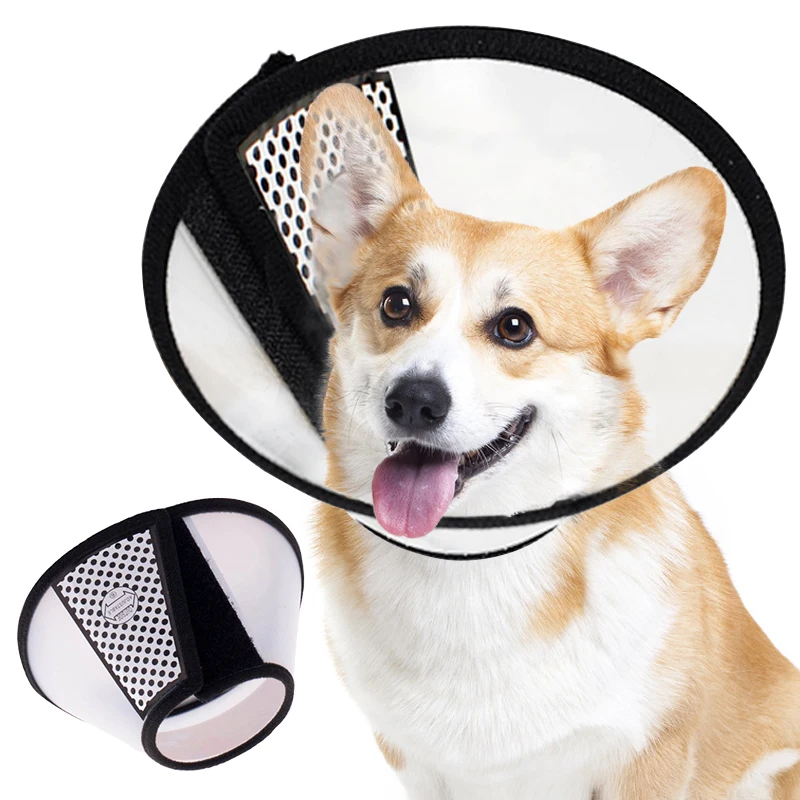 

Protection Anti Bite Lick Translucent Reusable Pet Cone Elizabeth E Protective Recovery Dog Collar, Black,organge ,colourless