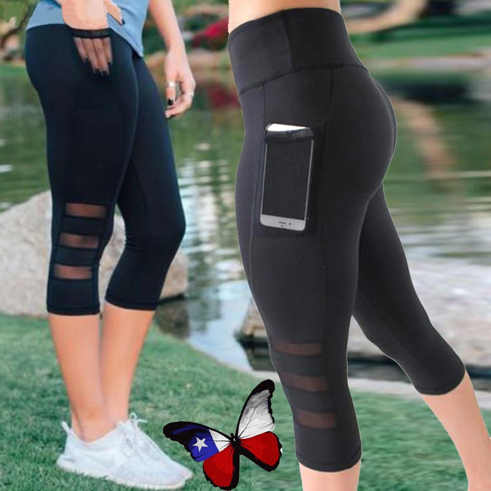 Mesh Yoga Leggings Capri Pants Custom Fitness Sports for Women Sportswear Plus Size Women's Clothing Yoga Pants with Pocket